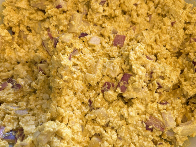 mashed tofu on plate